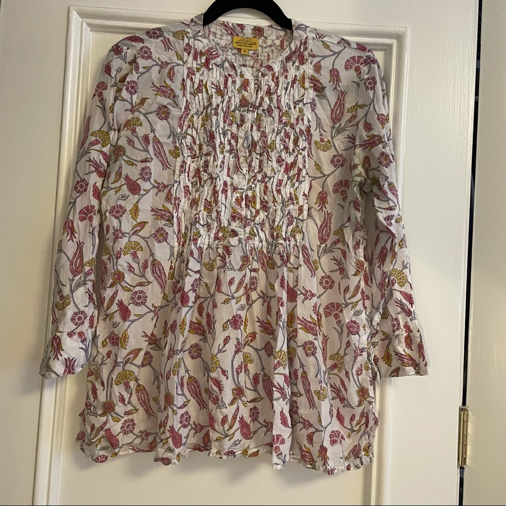 Roberta Roller Rabbit Floral Pintuck Long Sleeve Tunic Top - Picture 7 of 16